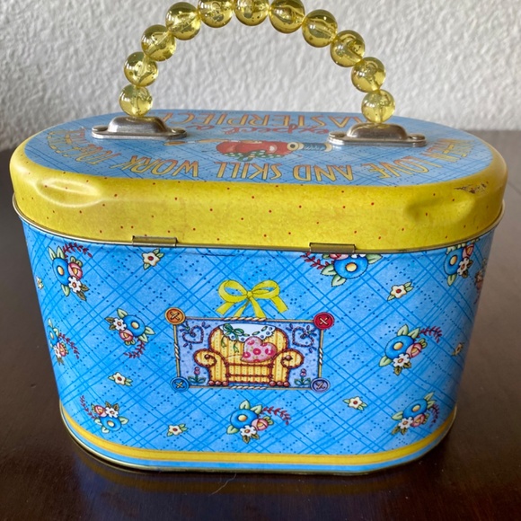 Mary Engelbreit Tin Sewing Box Beaded Handle Latch Box caddy crafts Love & Skill - Picture 9 of 9